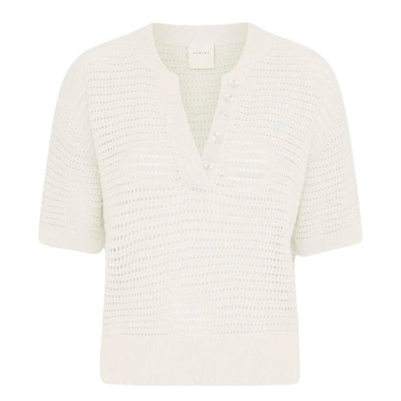 Varley Callie White Knit Short Sleeve Polo Sweater, S - Picture 1 of 4